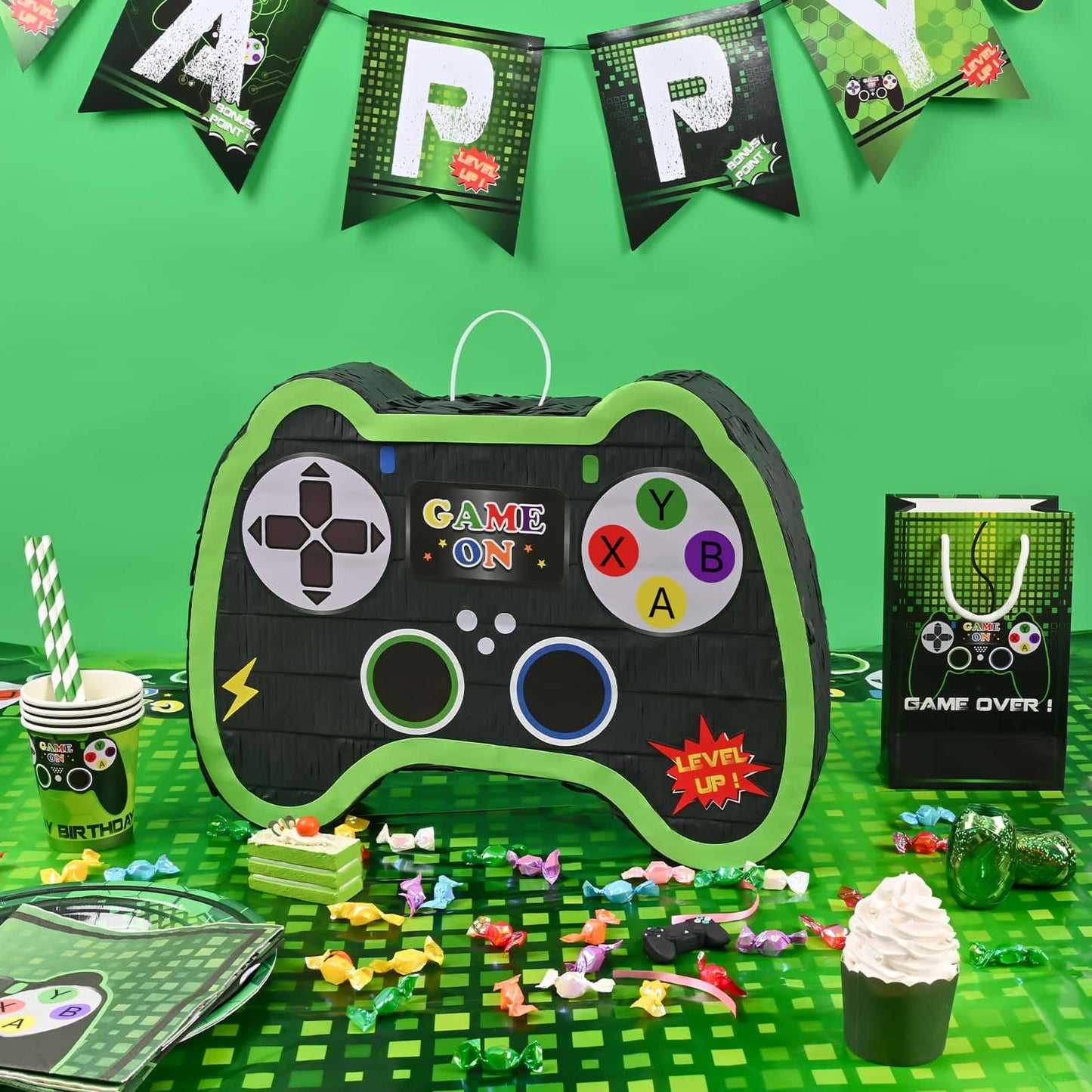 WERNNSAI Video Game Controller Piata - Game Party Supplies Piata Bundle with Blindfold and Bat for Boys Kids Gaming Theme Birthd
