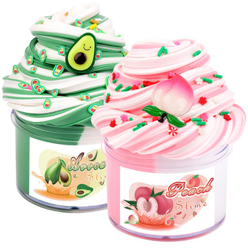 2 Pack Dual Colored Butter Slime Kit,Peach Slime,Avocado Fruit Slime,Non Sticky,Super Soft Sludge Toy,Birthday Gifts For Kids 4-