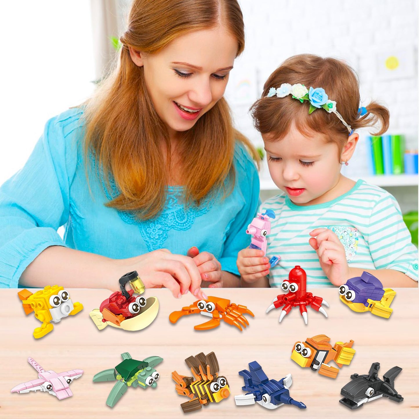 Ocean Party Favors For Kids Goodie Bags,12Pcs Sea Animal Mini Building Blocks, Building Sets Stem Toys, Assorted Building Blocks Sets For Birthday Party Gift,Goodie Bags, Prize,Cake Topper