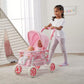 Badger Basket Double Front to Back Stroller for Dolls - Lightweight Foldable Toy Pram with Gingham Fabric Canopy and Storage Bas