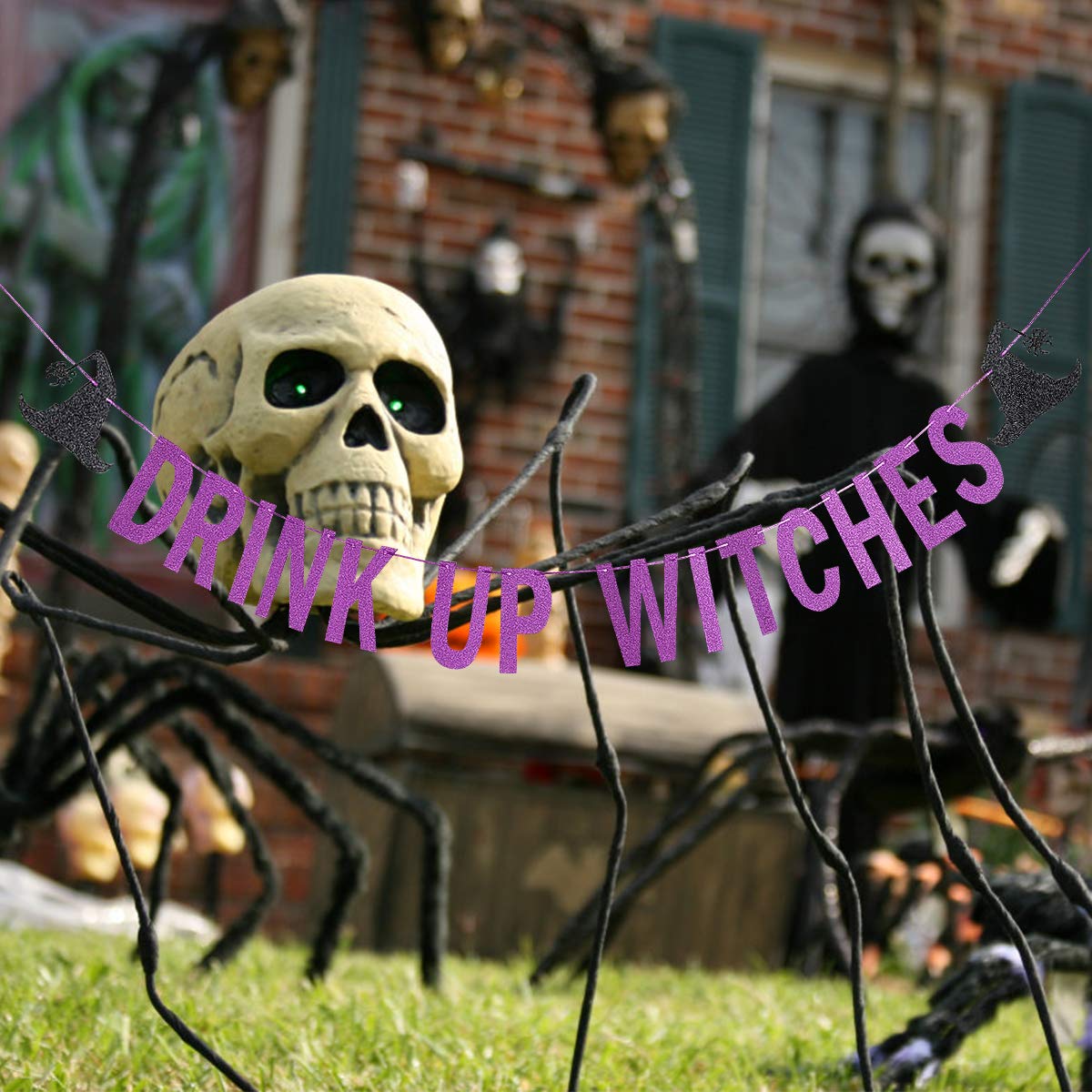Drink Up Witches Banner Purple Glitter, Halloween Witch Banner Witches Halloween Party Banner For Witch Party Decorations Halloween Haunted Mansion Party Decorations