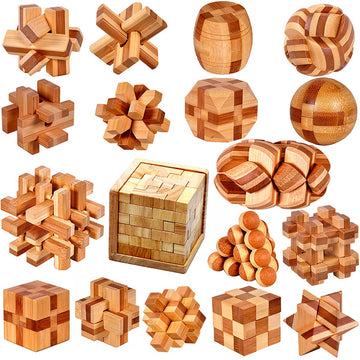 18 Pack Wooden Brain Teaser Puzzles Easter Basket Stuffers Wooden Burr Puzzles Brain Teaser Puzzle With Gift Packing Box Magic Puzzle Games Toys For Kids And Adults By Ahyuan (Bamboo)