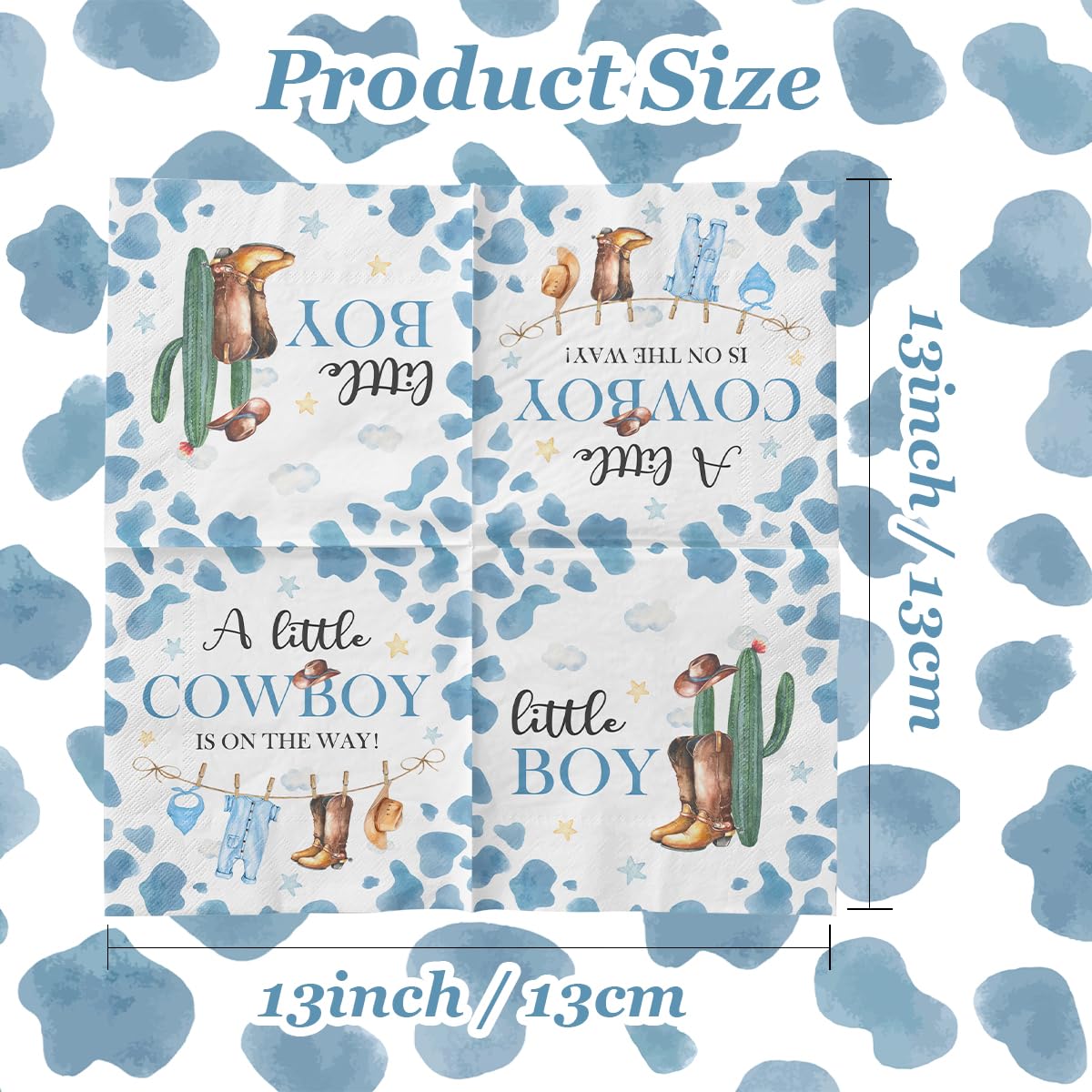 Cowboy Baby Shower Decorations-40Pcs Little Cowboy Baby Shower Napkins, Blue Disposable Little Cowboy Is On The Way Paper Napkin