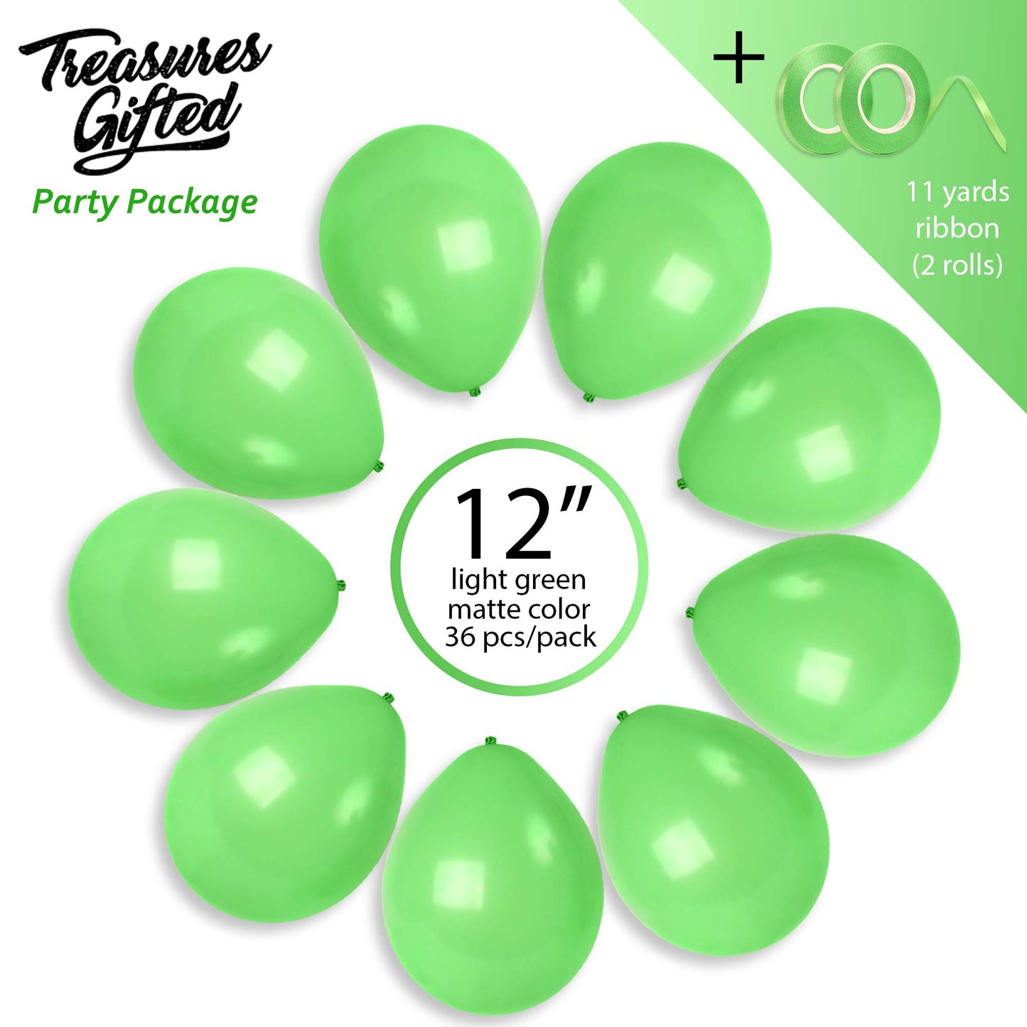 Treasures Gifted Light Green Balloons - Lime Green Balloons - Latex Party Balloons - Neon Green Balloons 12 Inch - Premium Large