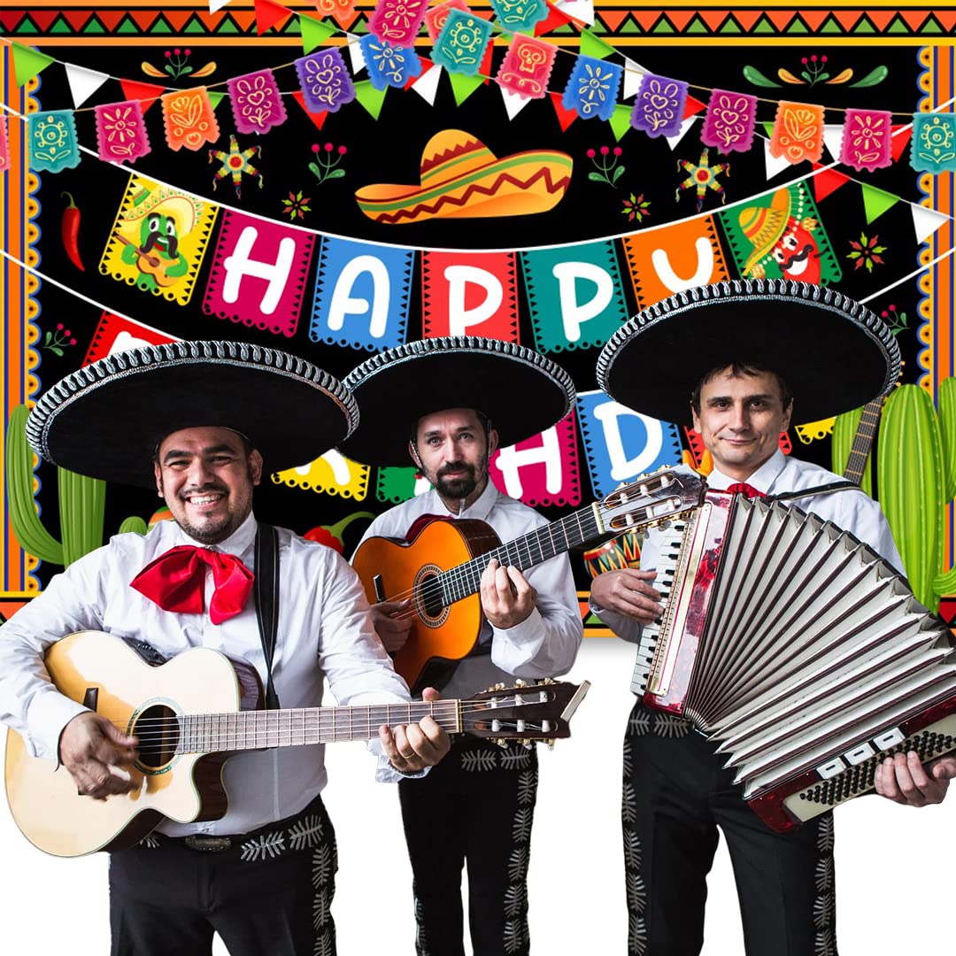 Mexican Happy Birthday Backdrop Mexican Party Decorations 4.9x3.3Ft Fiesta Theme Backdrop Mexico Cinco De Mayo Carnival Decors T