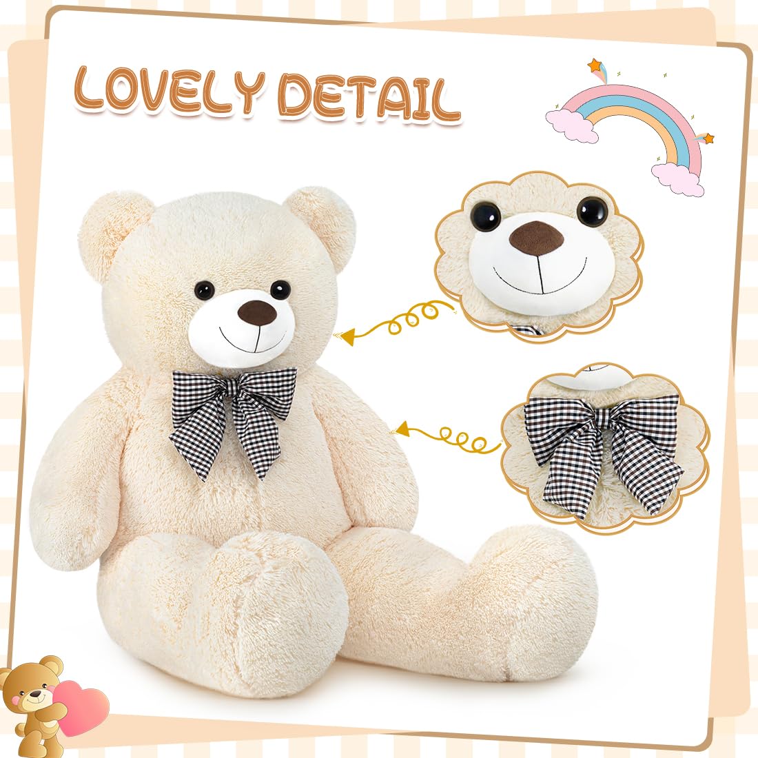 Sausudols Giant Teddy Bear 55" Plush - Soft Cream Stuffed Animal Gift for Kids & Girlfriend, Valentine's Day, Christmas, Birthday