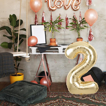 40 Inch Giant White Gold Number 2 Balloon, Helium Mylar Foil Number Balloons For Birthday Party, 2Nd Birthday Decorations For Ki