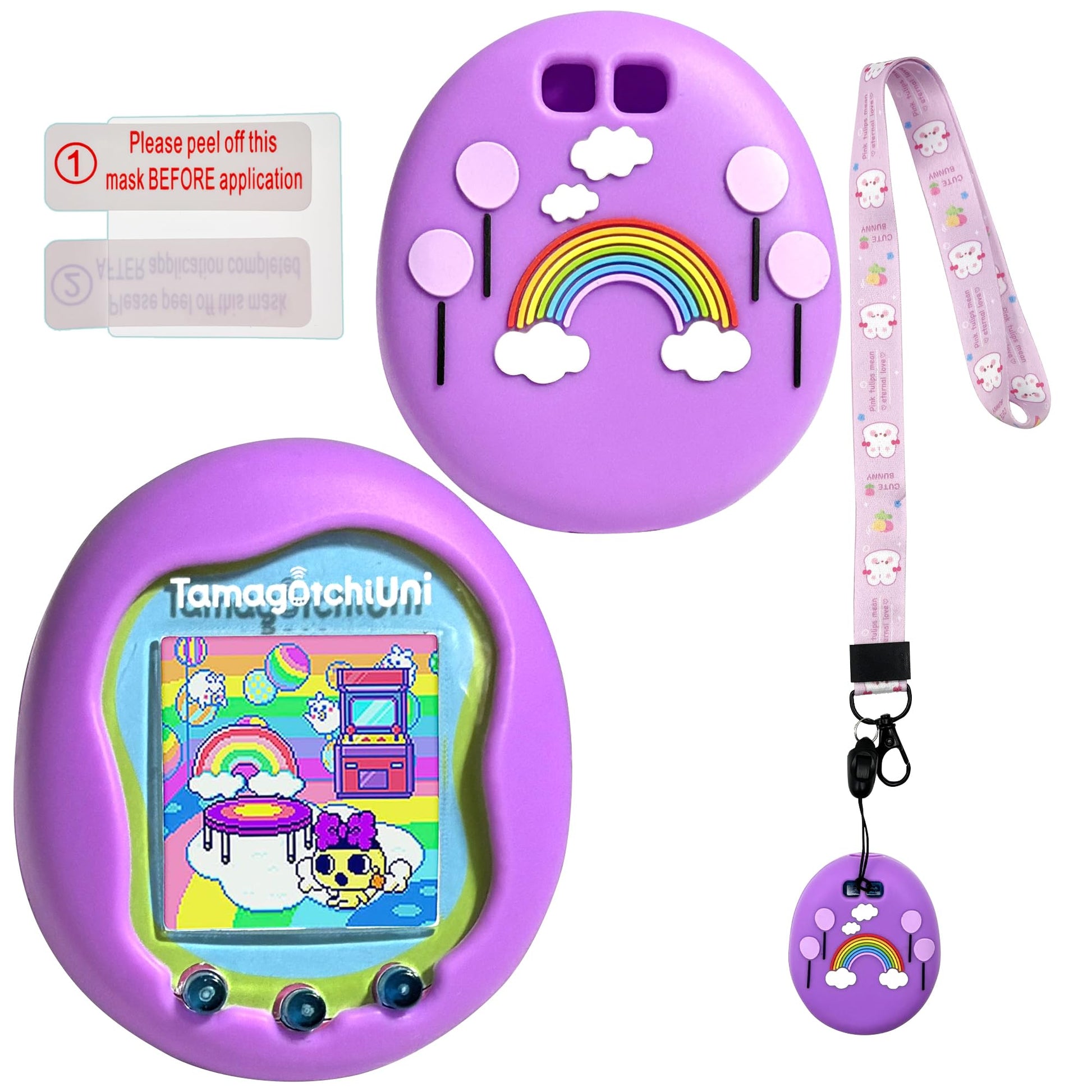 Leotube Silicone Shell Cover Compatible With Tamagotchi Uni, Silicone Protective Sleeve Case For Tamagotchi Uni Protector Skin With Lanyard (Purple)