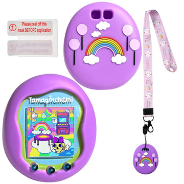 Leotube Silicone Shell Cover Compatible With Tamagotchi Uni, Silicone Protective Sleeve Case For Tamagotchi Uni Protector Skin With Lanyard (Purple)