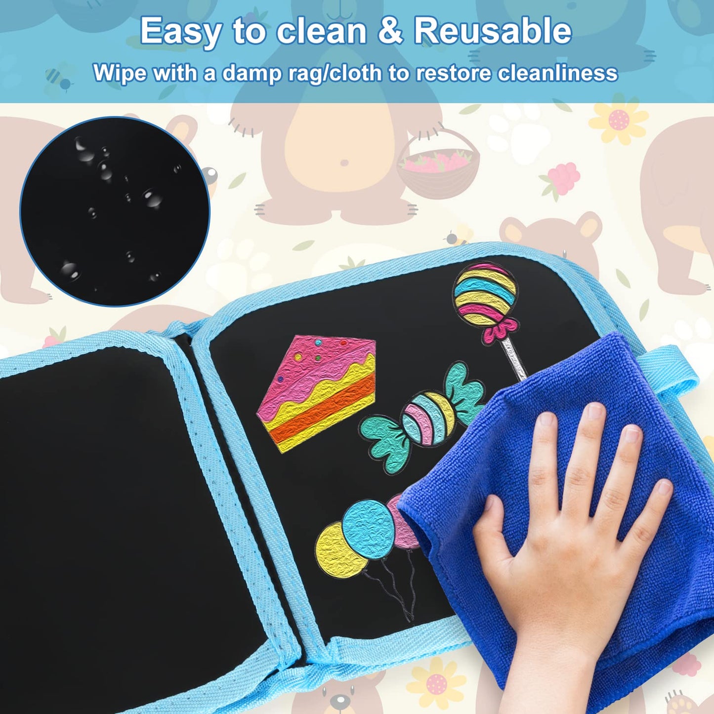 Qrytoi Erasable Doodle Set for Kids - Reusable Magic Drawing Book with 12 Watercolor Pens 14 Page Drawing, Road Trip Car Game Wr