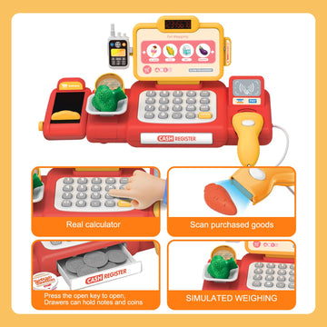 Yalujumb Kids Shopping Cart Trolley Play Set And Pretend Play Calculator Cash Register Toy With Pretend Food And Accessories,Per