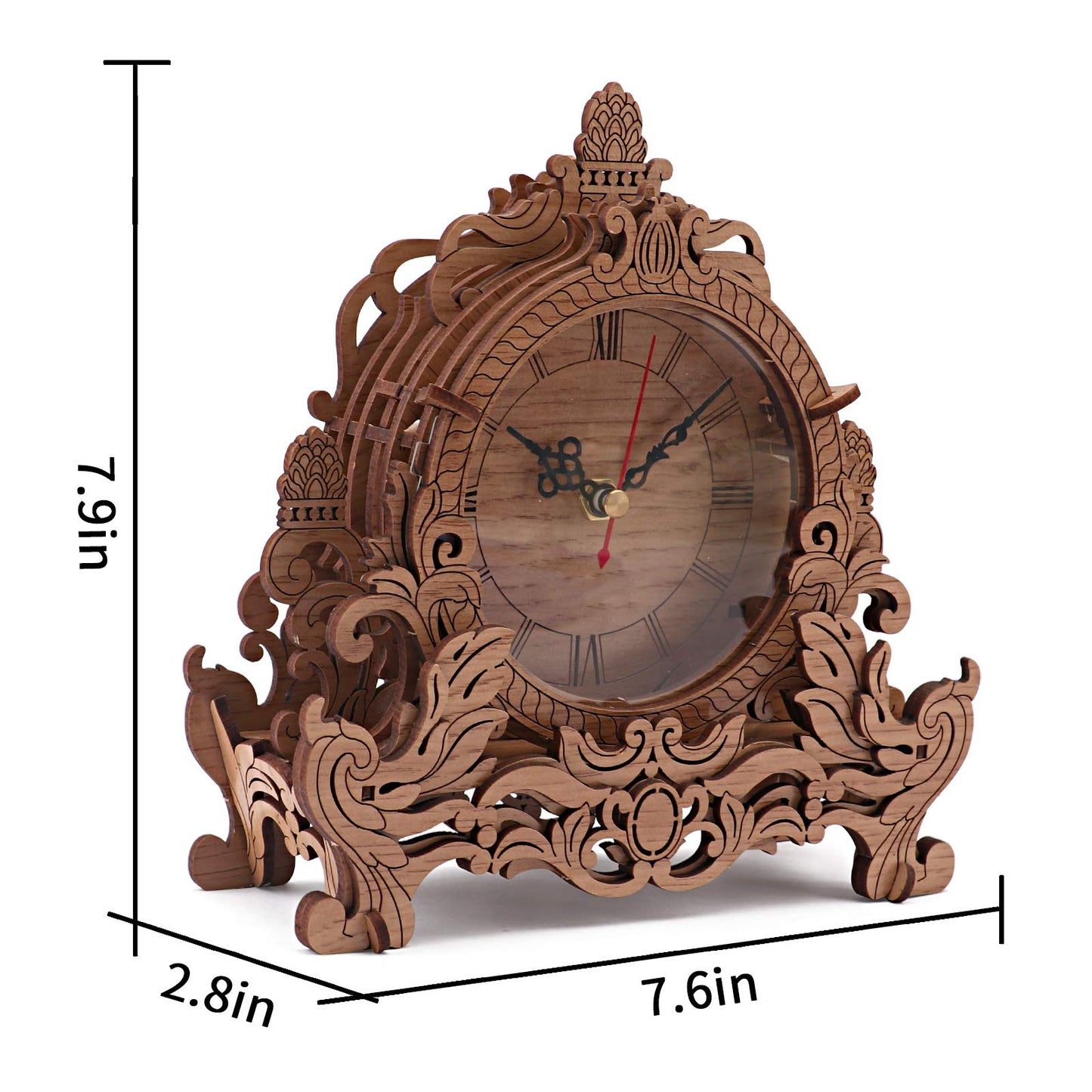 OWNONE 1 Wooden 3D Puzzle Clock Model Kit for mature-themeds  DIY Desk Clock  Dark Wooden 3D Puzzles  Crafts Gifts for Kids Children