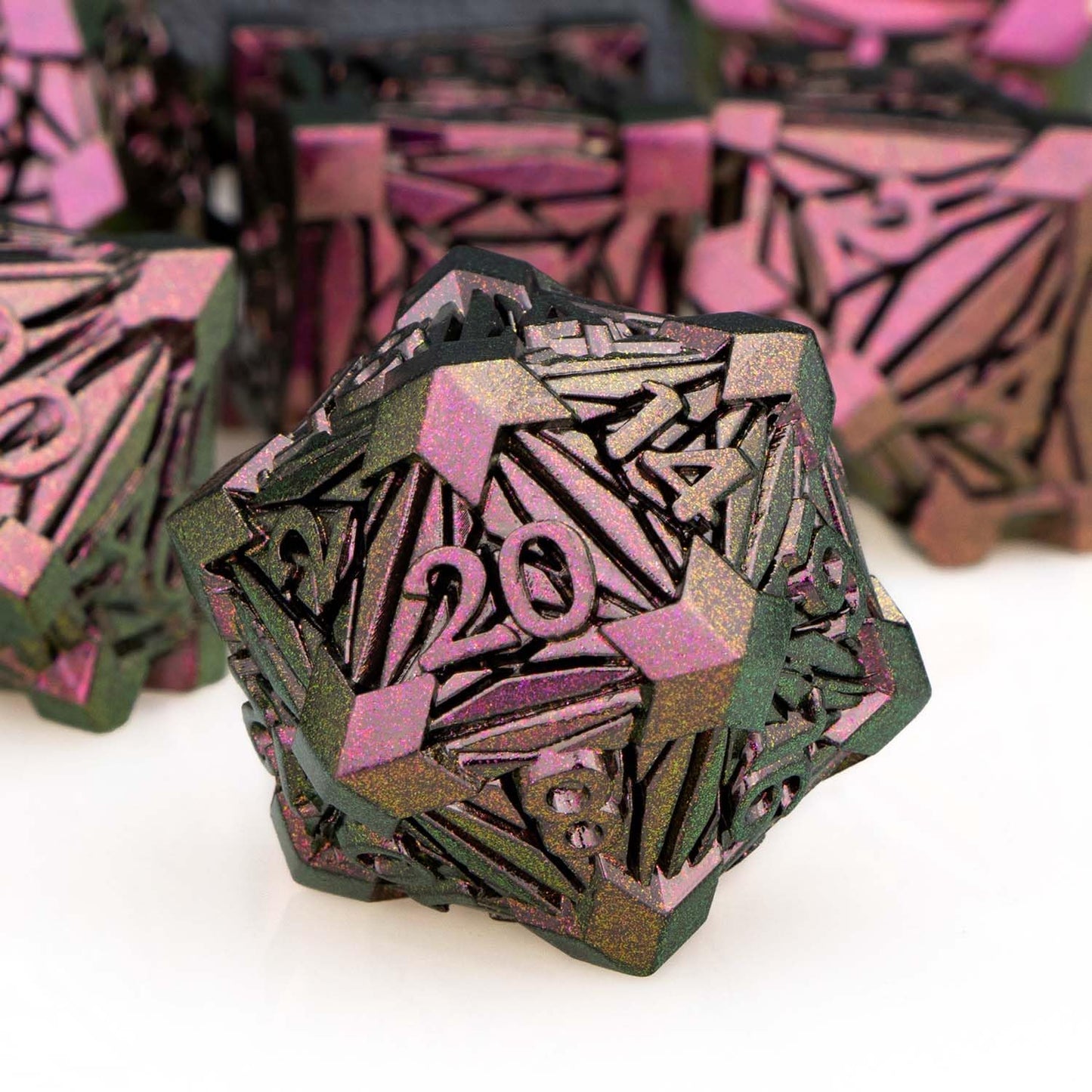 ORIFANTOU Metal DND Dice Set Dungeons and Dragons Dice with Box, Purple Red Debris D&D Dice RPG D and D Dice Role Playing Game P