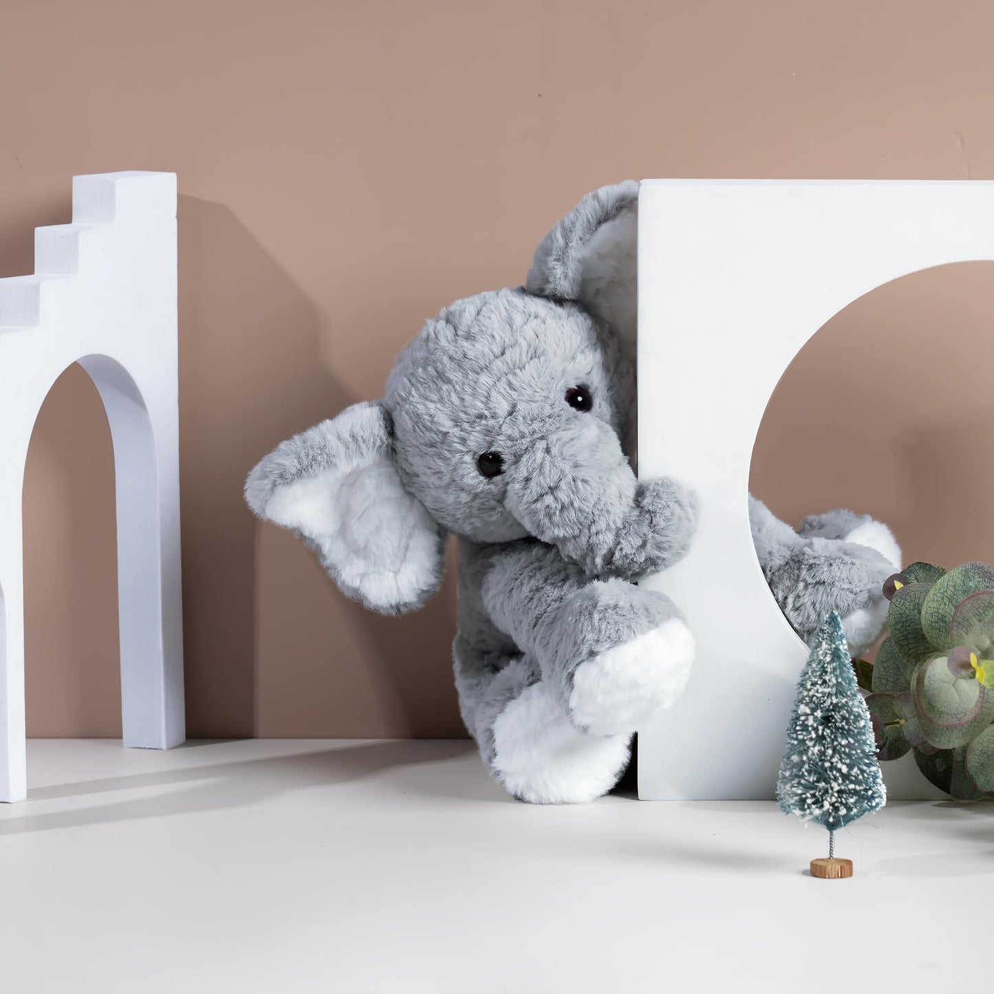 Mikee Fluffie Elephant Stuffed Animal - 12" Soft Plush Toy, Grey, Perfect Huggable Gift for Boys and Girls