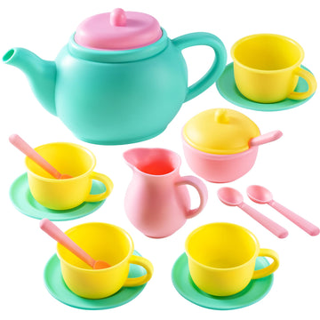 JOYIN 18PCS Pretend Play Tea Party Set Play Food Accessories BPA Free, Phthalates Free, Plastic Tea Set, Mini Kitchen for Kids, 