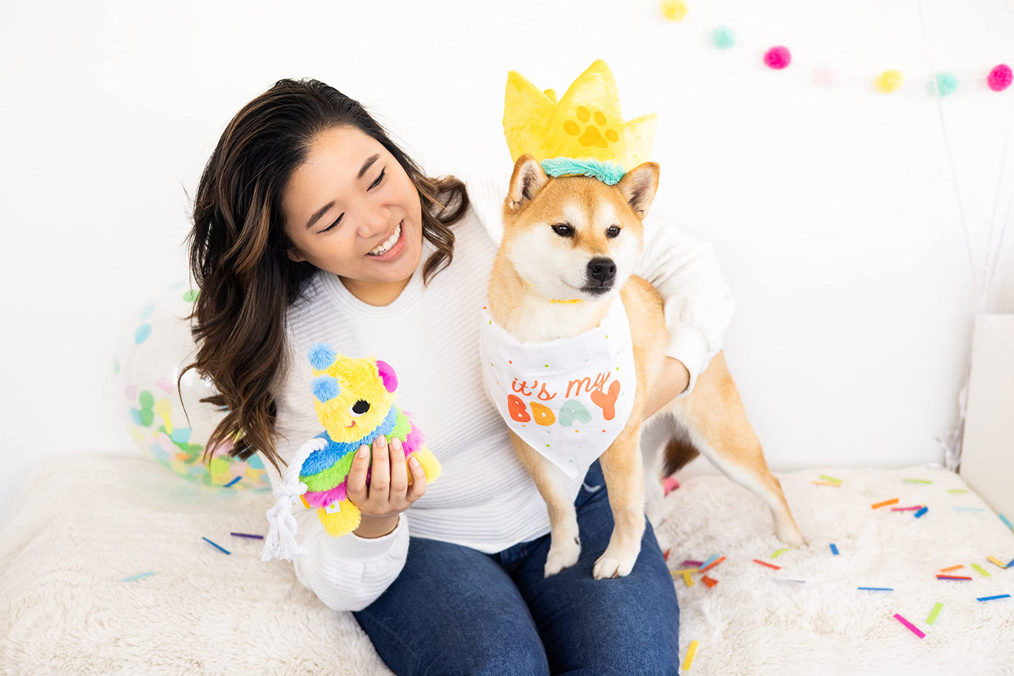 Pearhead Puppy Pinata Dog Toy, Rope Tug Toy for Dogs, Colorful Interactive Dog Toys, Party Pinata Toy for Dogs, Plush Chew Toy,