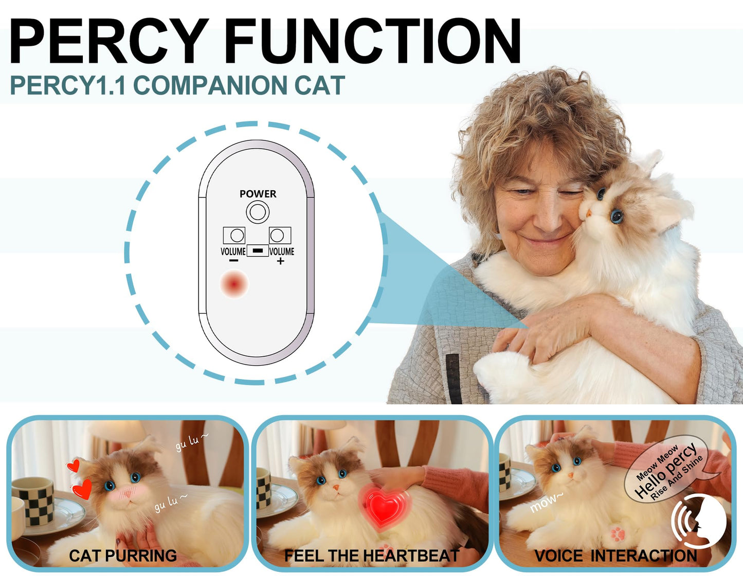 Chongker Interactive Companion Robot Cat Pets, Handmade Weighted Stuffed Animals, Cat Plush Toy With Voice Response, Realistic Heartbeat And Purring, Ragdoll Cat