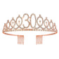 30Th Birthday Tiaras And Crowns For Women Girls, Birthday Decorations Rose Gold Sash Crystal Tiara Party Supplies