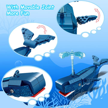 Kazi Whale Toys Building Set,Deep Sea Creatures Building Blocks,Ocean Animal Toy For Kids Ages 6 7 8 9 10 Plus,Blue Whale Sea An
