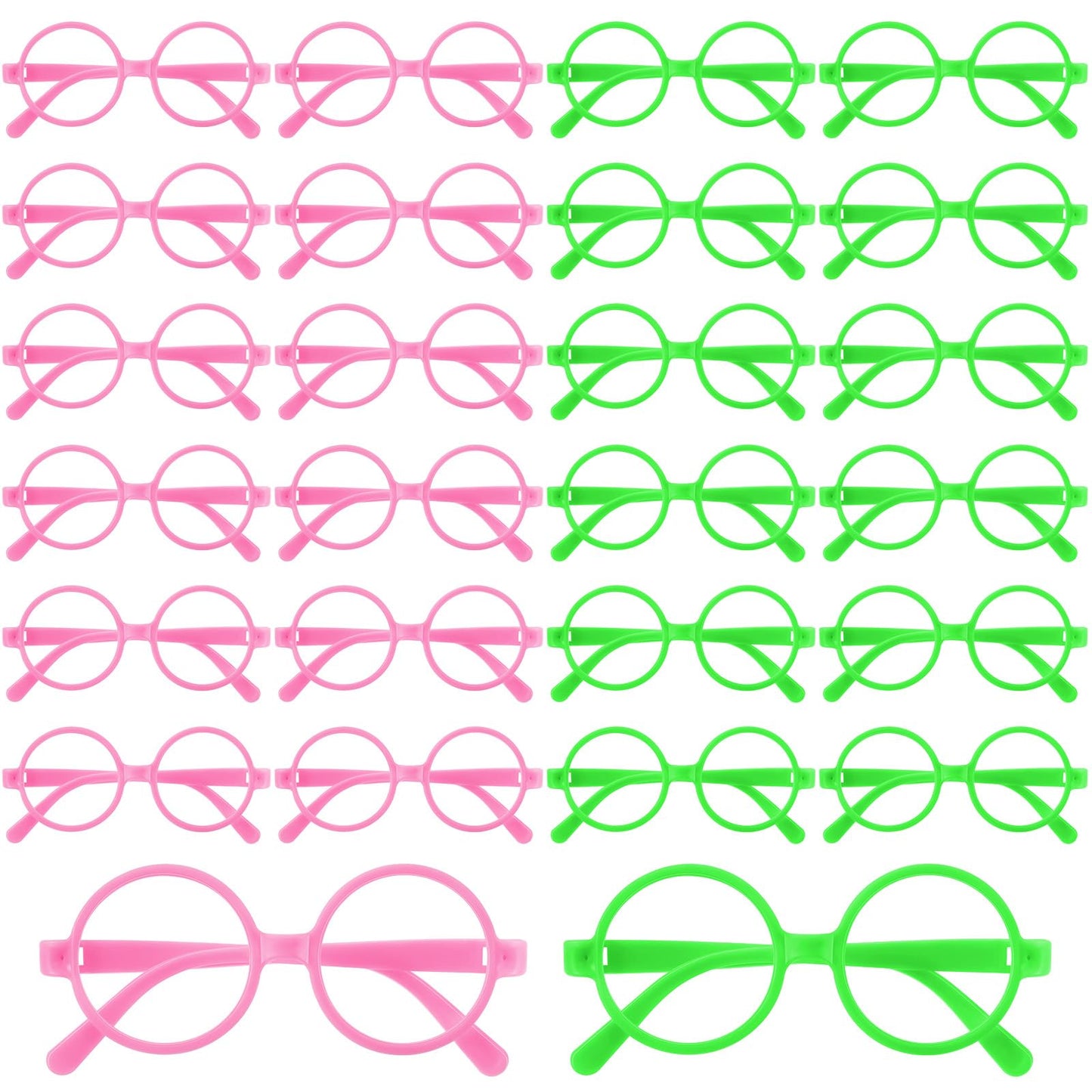 Kingdder 24 Pcs Witch Theme Party Favors Green and Pink Round Glasses Frame Bulk No Lenses Wizard Glasses for Birthday Halloween