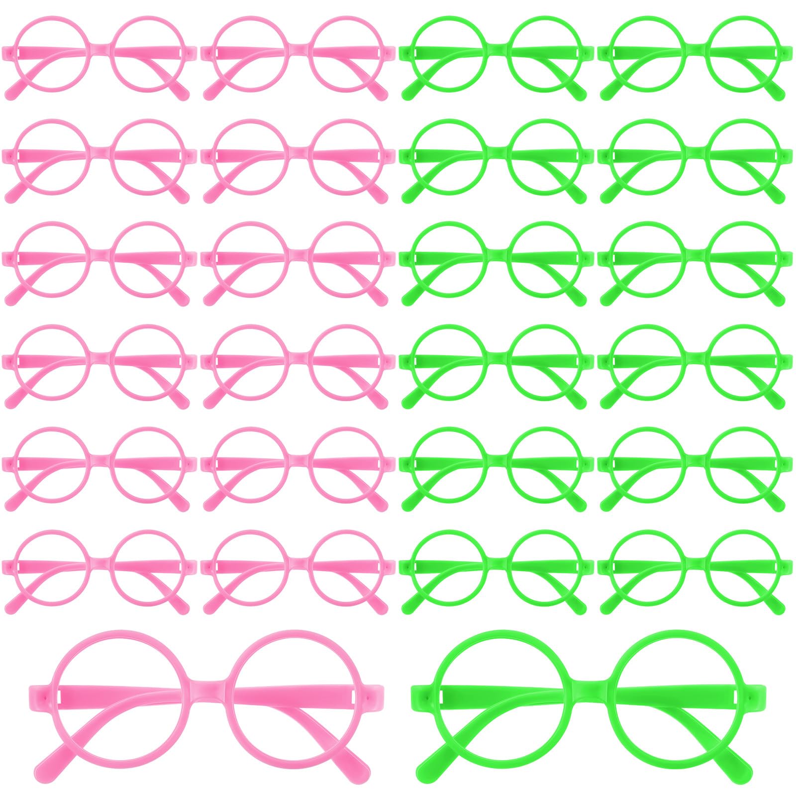 Kingdder 24 Pcs Witch Theme Party Favors Green and Pink Round Glasses Frame Bulk No Lenses Wizard Glasses for Birthday Halloween