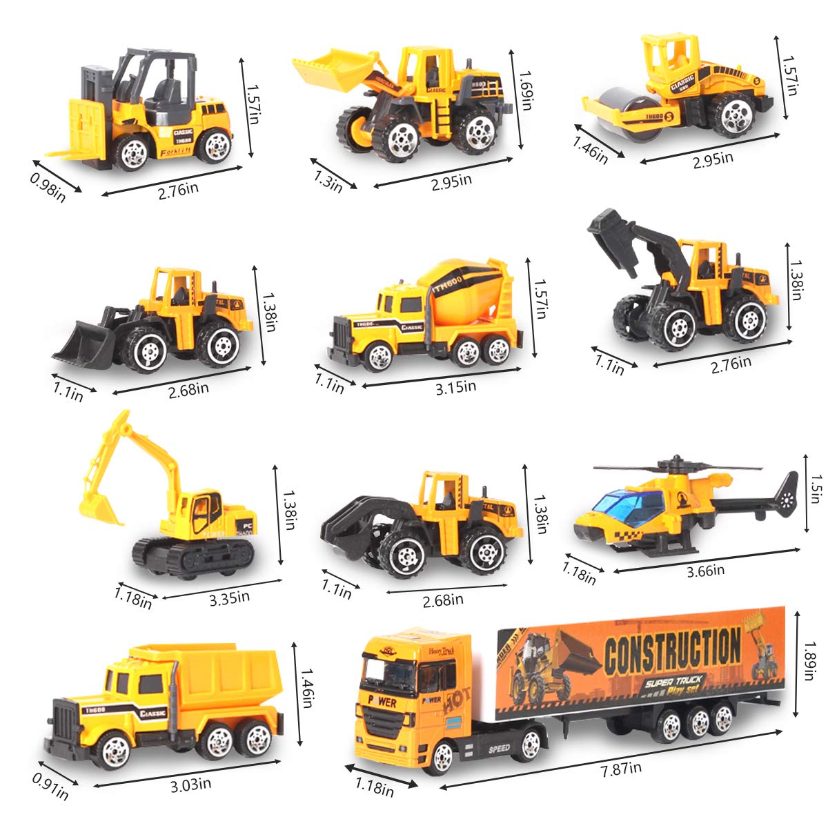 Joyfia Toys for Boys, 11 in 1 Engineering Die-cast Construction Car Toddler Toys, Excavator Dumper Bulldozer, Kids Transport Car
