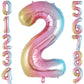 Rainbow Gradient Number 2 Balloon, 40 Inch Big Large Foil Number Balloons, Jumbo Mylar Number 2 Balloons For 2 Second Birthday P