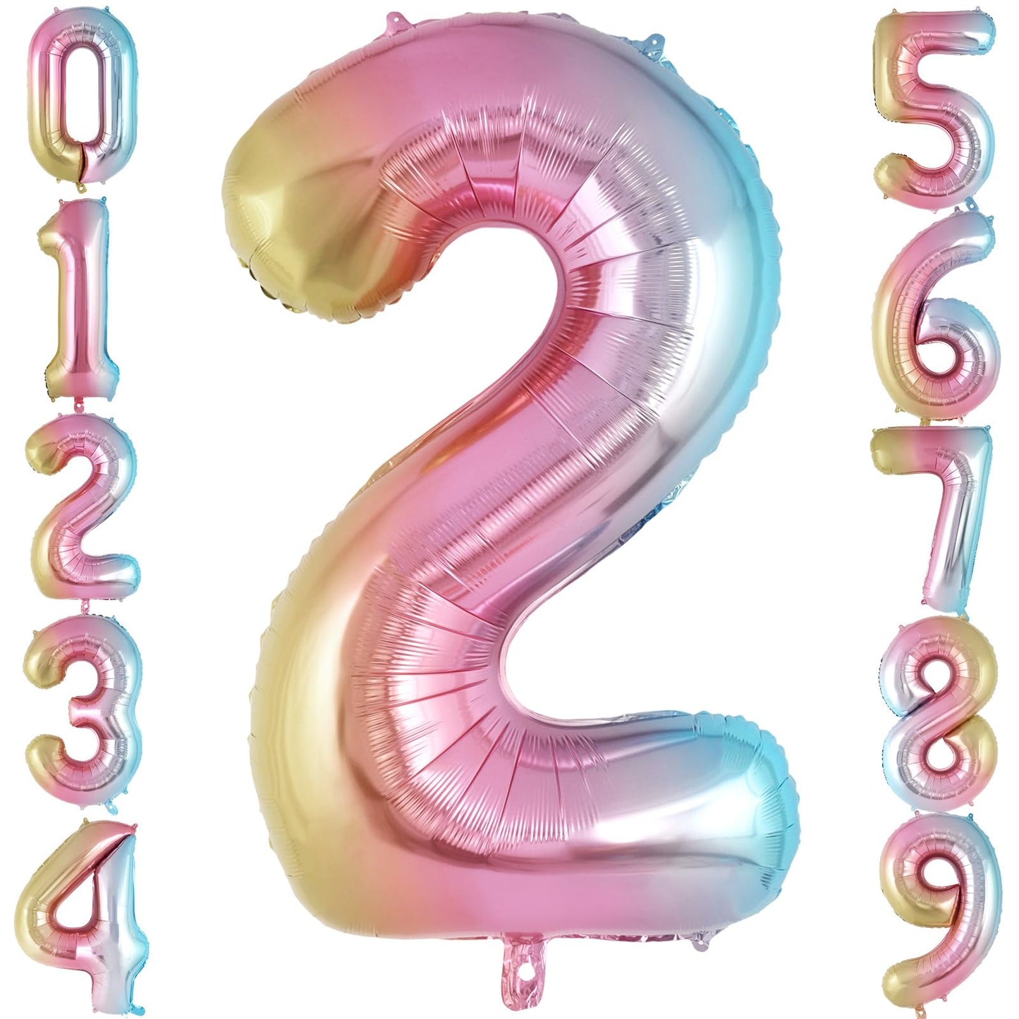 Rainbow Gradient Number 2 Balloon, 40 Inch Big Large Foil Number Balloons, Jumbo Mylar Number 2 Balloons For 2 Second Birthday P