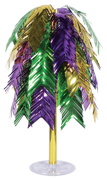 Beistle Metallic Plastic Feathered Cascade Centerpiece Mardi Gras Table Decoration Fat Tuesday Party Supplies, 24'', Green/Gold/