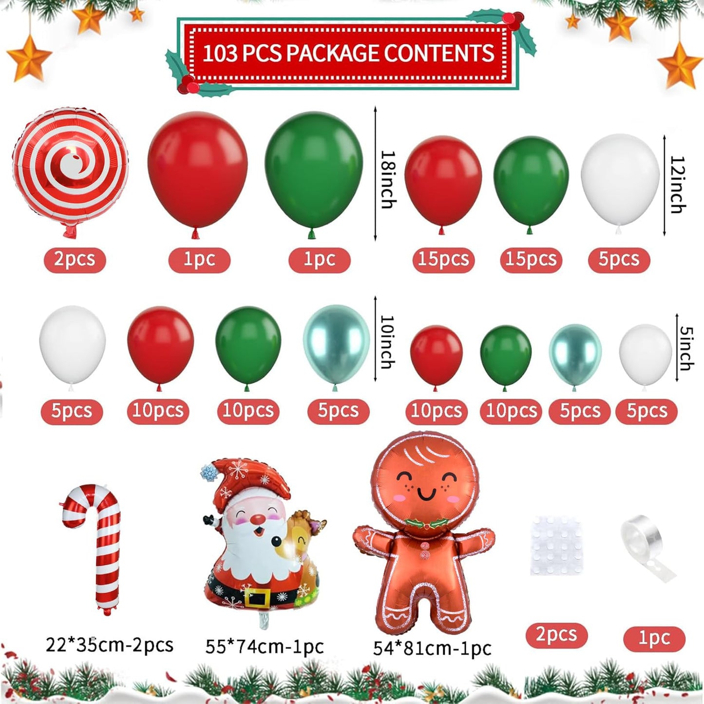 Christmas Balloon Garland Arch Kit, Christmas Balloon Arch With Metallic Green Red White Christmas Latex Balloons Snowflake Sant
