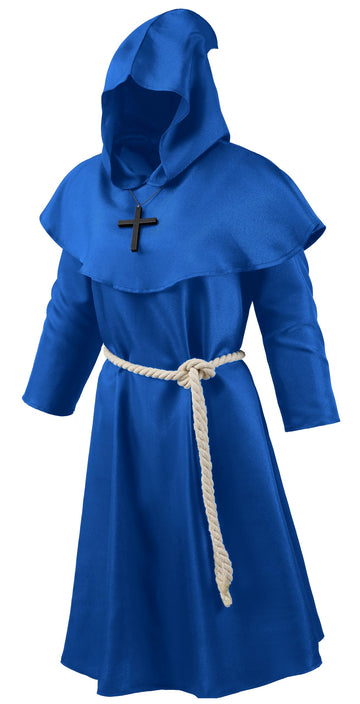 Knelor Medieval Friar Monk Robe For Kids, Halloween Cosplay Hooded Cape Cloak Costume