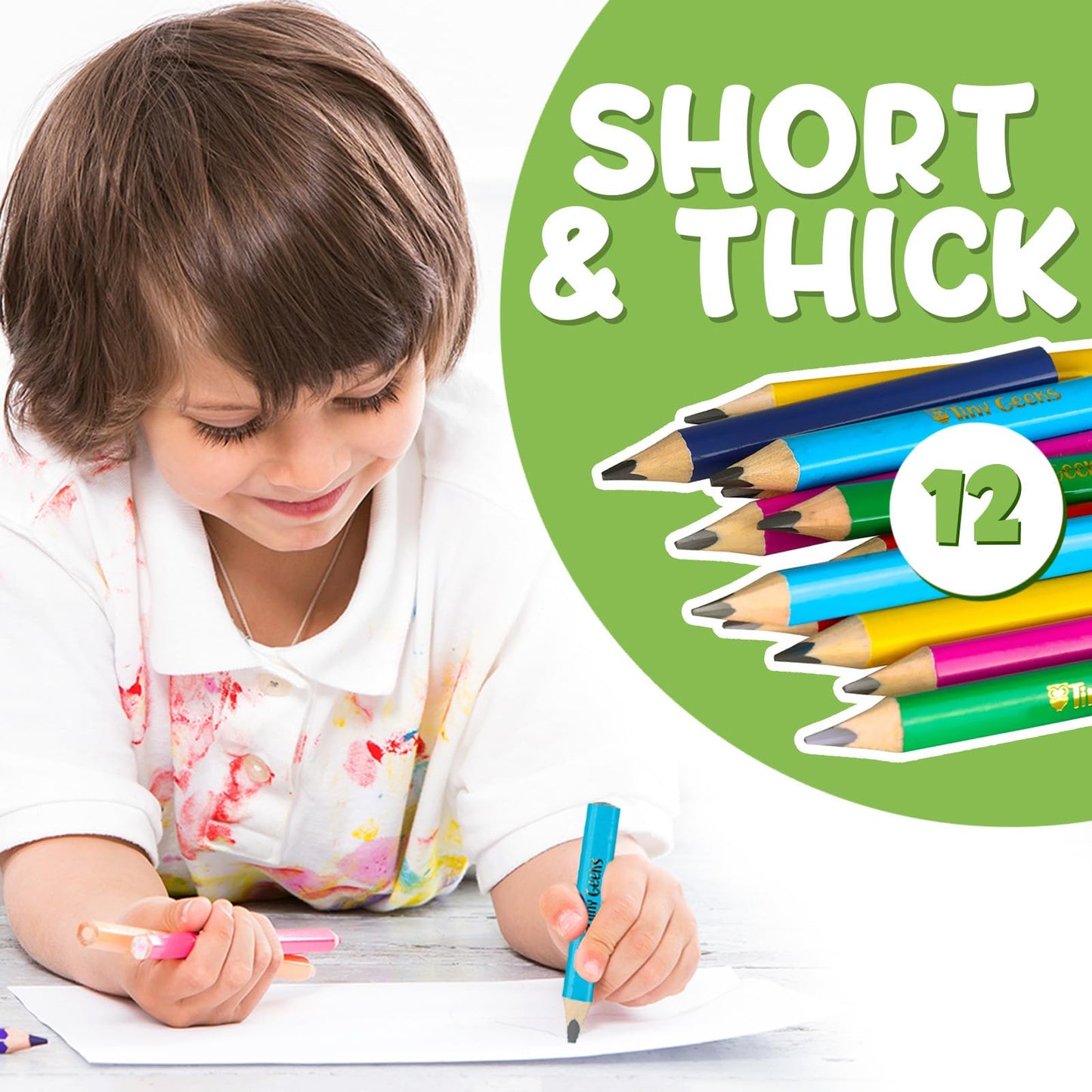 Tinygeeks Jumbo Pencils Hb - New 2024-12 Fat Pencils - Triangle Short Pencils For Kids + Sharpener - Perfect For Preschool, Todd