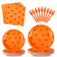 Oudain 96 Pcs Anime Theme Party Supplies 24 Sets Anime Paper Plates Napkins Forks Orange and Red Stars Print Disposable Plate Na