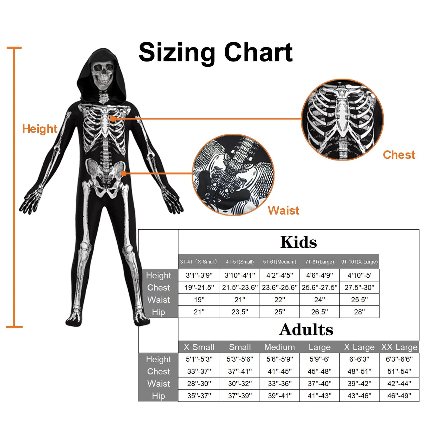 Cupohus [2023 Size Update Halloween Costume, Skeleton Costume Bodysuit Jumpsuit - Scary Black And White Costume, Unisex, Creepy