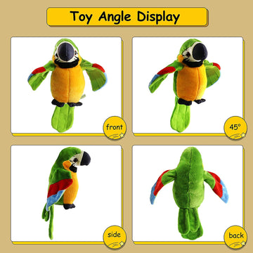 9'' Cute Talking Parrot Repeats What You Say Electronic Interactive Plush Toy Stuffed Animal Record Parrot Waving Wings Funny Bird Toys For Children Girls Boys Best Xmas Gift (Green Parrot)