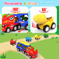 ENJSD 5-in-1 Toy Trucks for Boys 2-3 Years, Friction Powered, Red, Includes 4 Dinosaur Toy Cars, Flashing Light & Sound, Model G0111