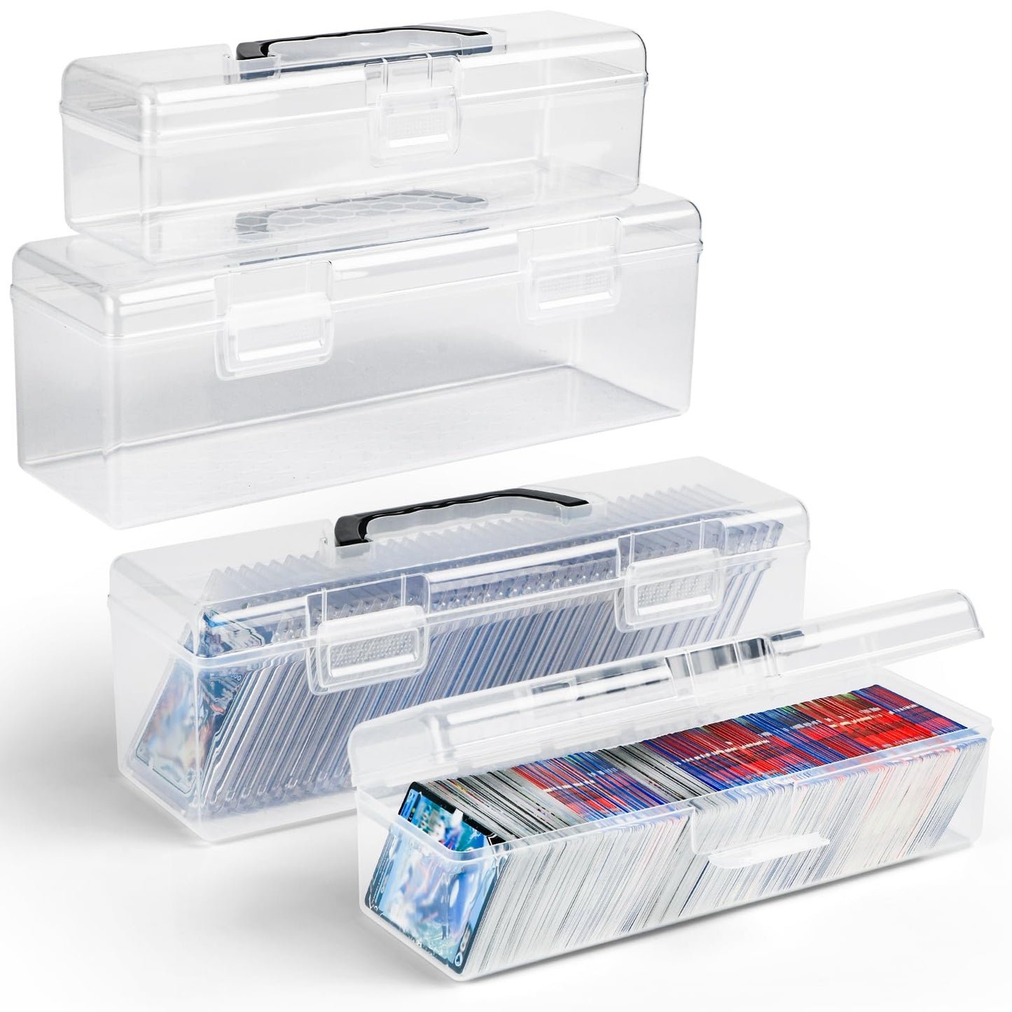 4 Pack Trading Cards Storage Boxes  2 Different Clear Plastic Playing Card Case Size for 400+ Toploaders and 5000+ Standard Cards  Portable for Collectibles