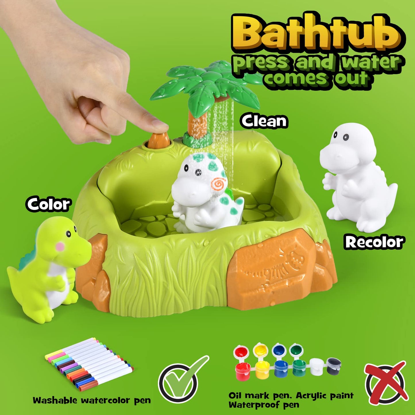 Golray Paint-Wash-Recolor Dinosaur Crafts Kit Painting Toy for Toddler, Bathtub, Washable Marker, Instruction, Dino Pet Art Acti