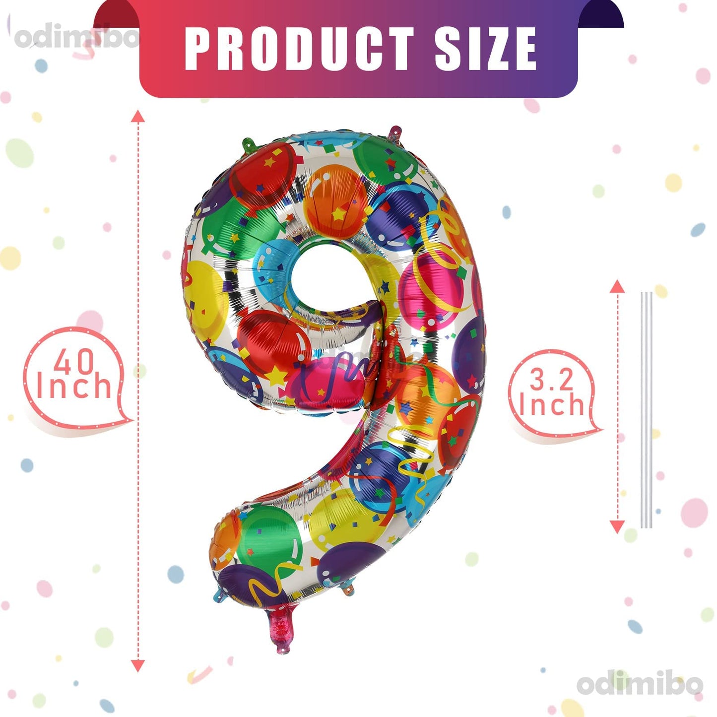 40 Inch Large Rainbow Number 9 Foil Balloons Helium Big Mylar 3Rd Balloon For Birthday Party Decoration