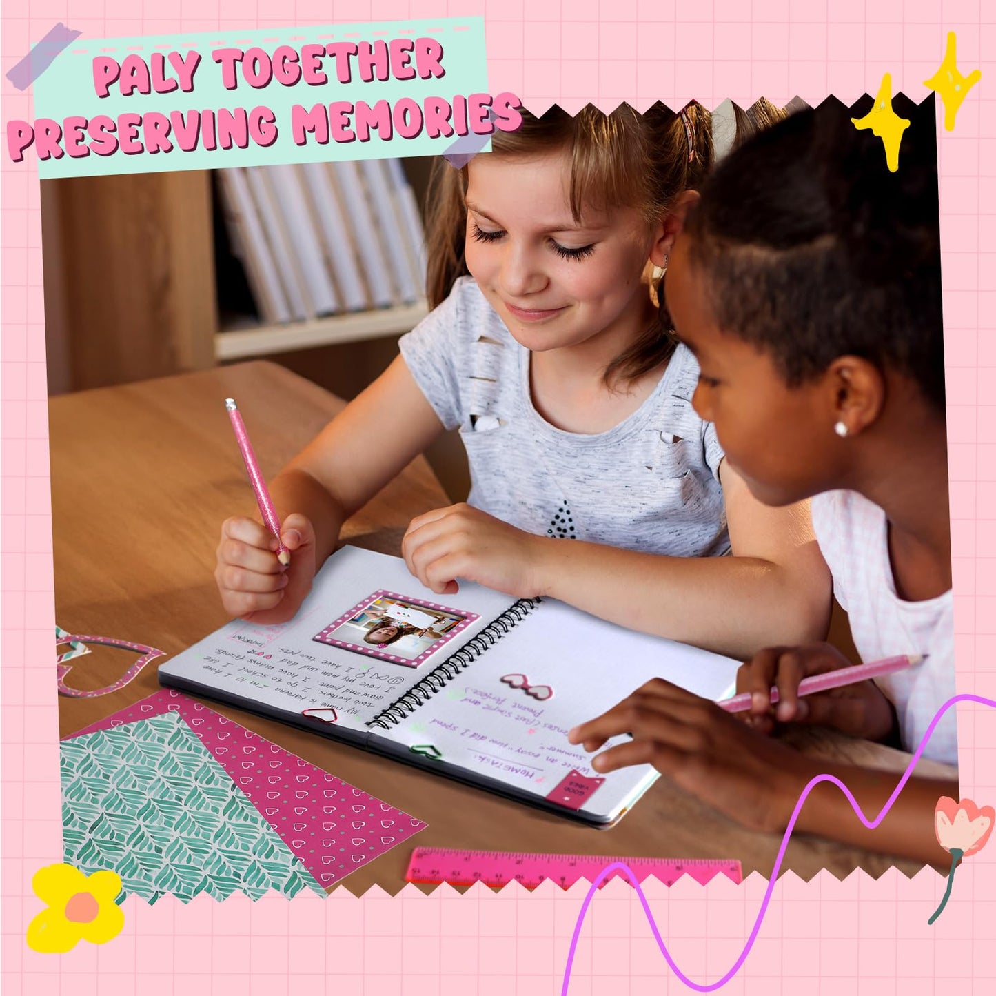 Eduman Pink Diy Journal Kit For 8-12 Years Old Girls - Ideal Birthday Gift For Kids, Diary & Scrapbooking Supplies Set With Arts & Crafts Tools For Recording Memories And Creative Expression