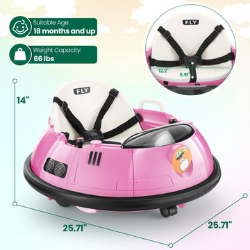Hikole Bumper Car For Toddlers 1-3 With Remote Control, 12V 3-Speeds Electric Baby Ride On Bumper Car W/5-Point Harness, Flashin