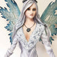 Large 23' Tall Blizzard Frost Flake Fairy With Two Snow Pet Wolves Statue Figurine