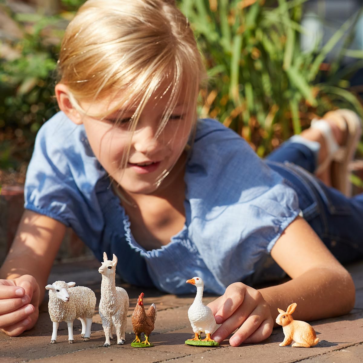 Schleich Farm World 5-Piece Farm Animal Toy Set - Llama, Rabbit, Sheep, Hen & Goose - Colorful Plastic Toys for Kids Ages 3+ - Model 77536