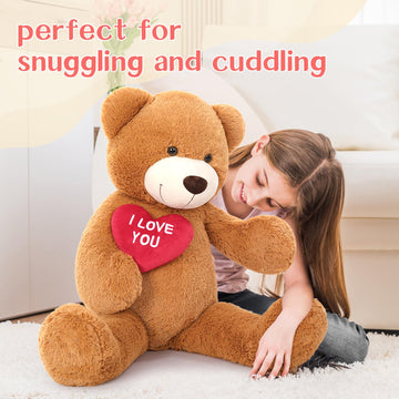 Beniny Red Heart Giant Teddy Bears, Big Teddy Bear Stuffed Animals With Embroidered I Love You For Girlfriend, Valentines Fluffy