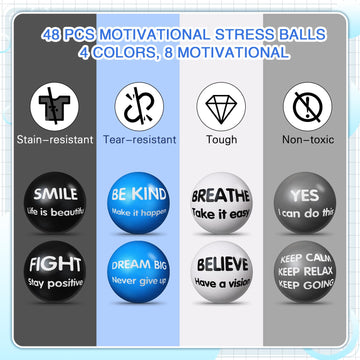 Liliful 48 Pieces Motivational Stress Balls Bulk for mature-themeds Fidget Toys Inspirational Squeeze Balls Valentine's Day Employee Appreciation Gift mature-themed Goodie Bag Stuffer 2.2 Inch(Classic Colors)