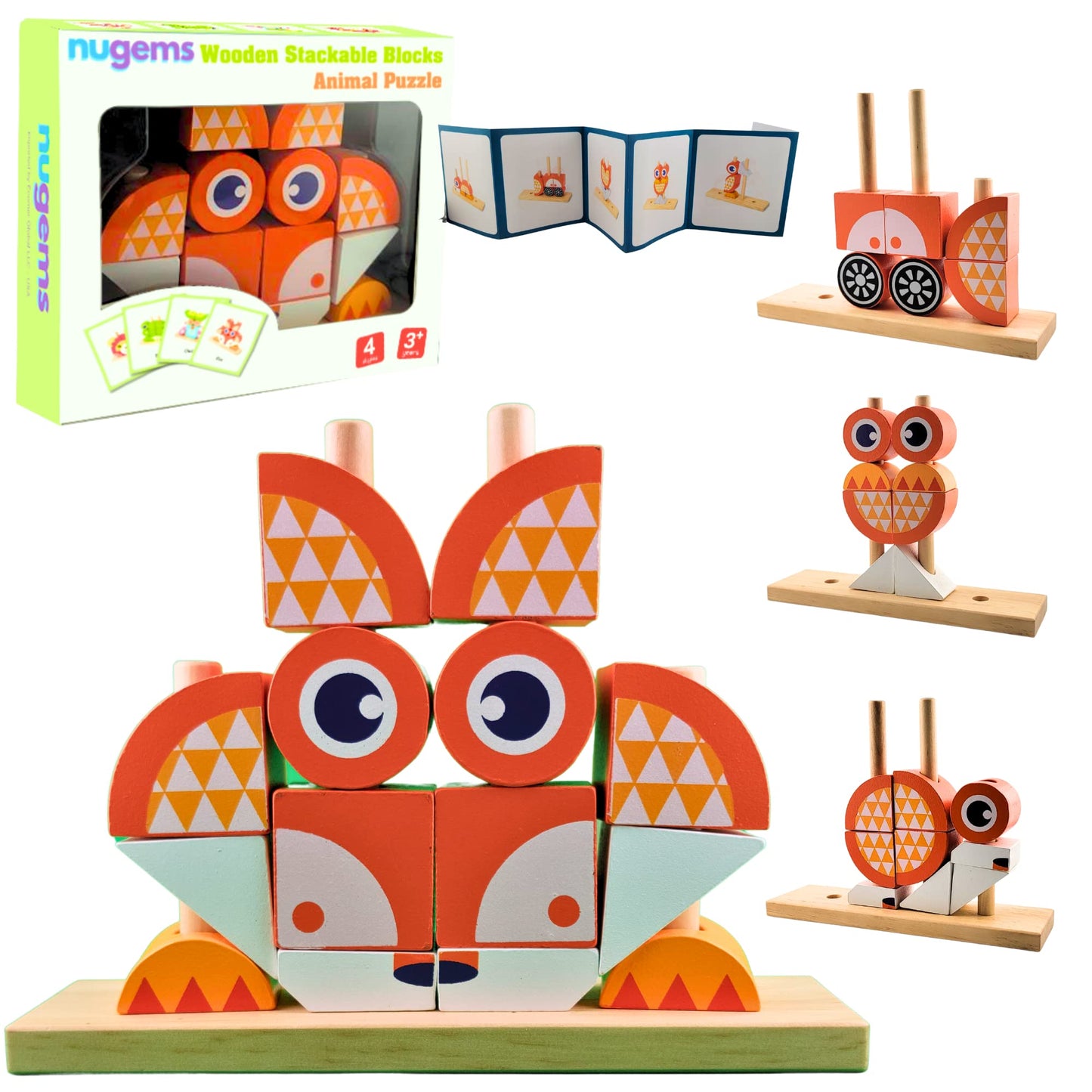 Wooden Puzzles Montessori Building Blocks - Learning Educational Preschool Toys, 3D Animal Stacking Puzzles For Toddlers 3,4, 5,