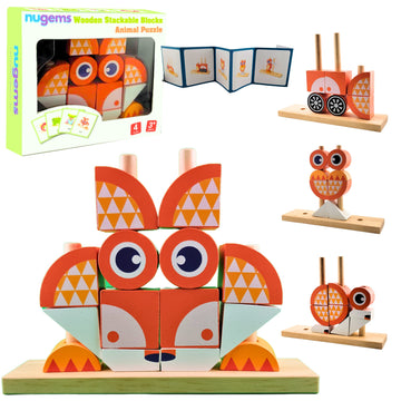 Wooden Puzzles Montessori Building Blocks - Learning Educational Preschool Toys, 3D Animal Stacking Puzzles For Toddlers 3,4, 5,