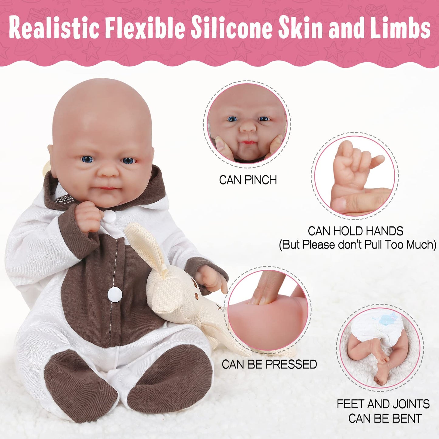 Vollence 14 Inch Full Body Silicone Baby Dolls,Not Vinyl Dolls,Soft Realistic Real Silicone Baby Doll Bald, Lifelike Newborn Platinum Silicone Baby Doll - Girl