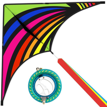 Mint'S Colorful Life 60'' Delta Kite With 7.1In Reel Winder, Easy Flying Kites & Kite String Spool For Kids & Adults, Best Beach