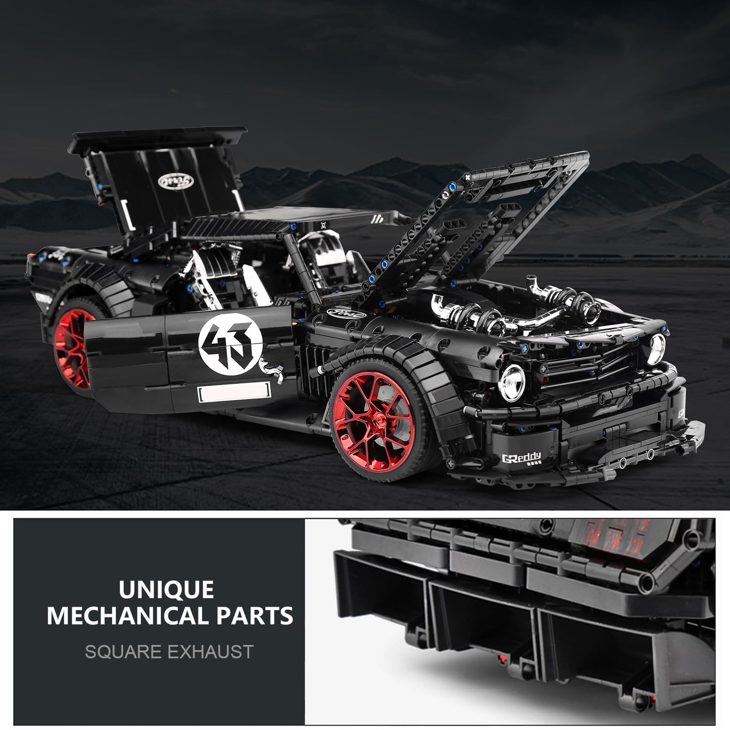 Mould King Mustang Car Building Kit, 2943 Pieces, Static Version, ABS Material, Black & Red, Model 13108N, Gift for Kids 8+ and Adults